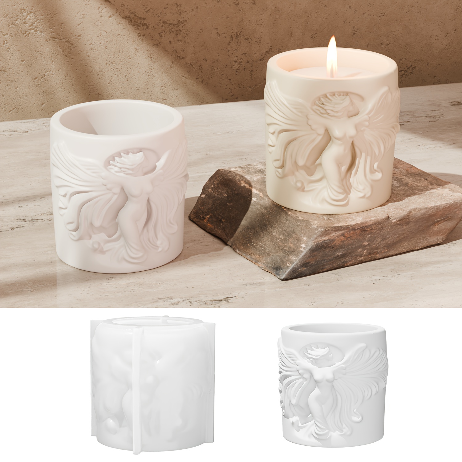 Candle Making Scents - Melek Rölyefli Bardak Reçine Silikon Kalıbı,